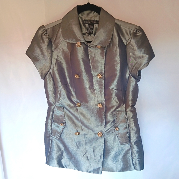 Y2K Vintage Rampage Metallic Sparkly Short Sleeve Shirt Jacket - Picture 1 of 15